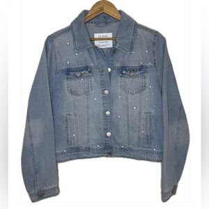 Ci Sono Medium Wash Denim Jacket with Rhinestones Women’s Size Large